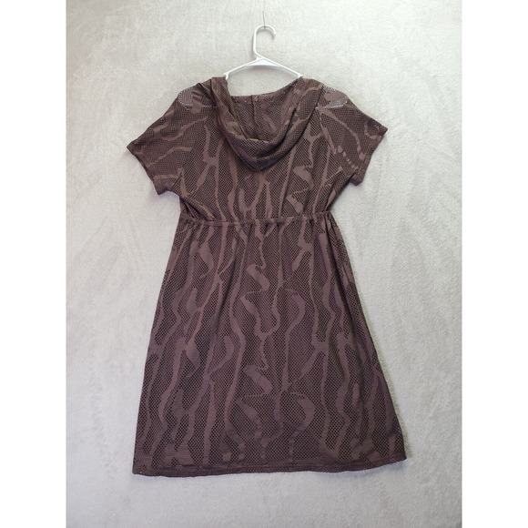 Jordan Taylor Swim Cover Up Dress Women Size Medium Brown Mesh Hooded Drawstring - Picture 2 of 6